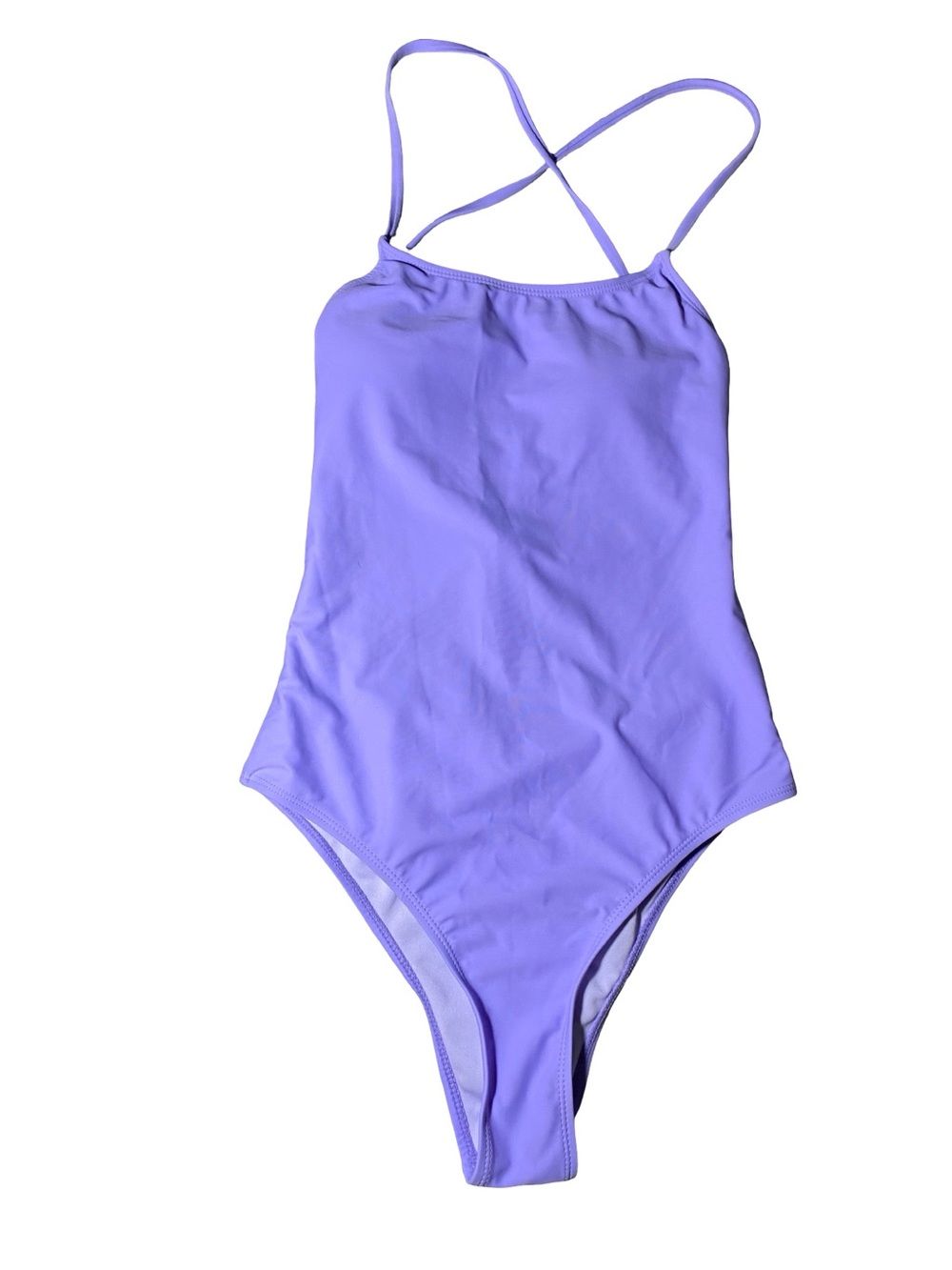 Solid Pastel Purple Criss Cross Back One Piece Swimsuit Lilac Lavender - Picture 2 of 7